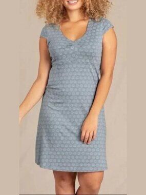 Toad&Co Rosemarie fit & flare dress blue starburst print stash pocket Samba XL